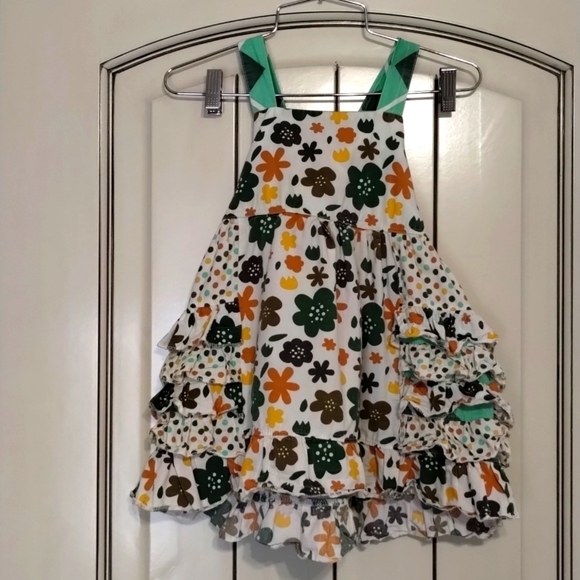 Jelly The Pug Other - Jelly the Pug Ruffle Dress Size 18 months Green Yellow and Burnt Orange Floral